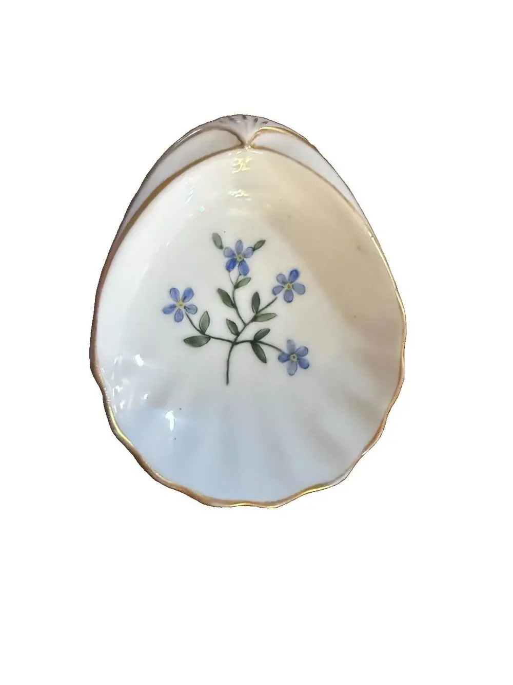 Vintage 1927 E.M. Hand-Painted Porcelain Trinket Dish Forget-Me-Nots Gold Trim